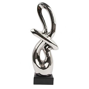 PECA DECORATIVA DE CERAMICA PRATA COM BASE DE MADEIRA