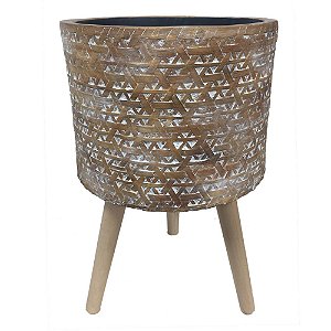 CACHEPOT DE CIMENTO COM BASE DE MADEIRA