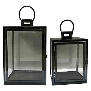 CJ. DE LANTERNAS DE VIDRO E METAL PRETO - 2PS