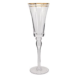 CONJ. DE TACAS PARA CHAMPAGNE DE VIDRO COM DETALHES EM DOURA