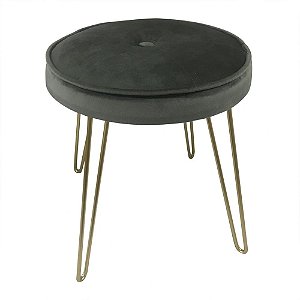 BANQUETA DE METAL E VELUDO CINZA E DOURADO