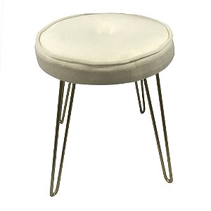 BANQUETA DE METAL E VELUDO OFF WHITE E DOURADO