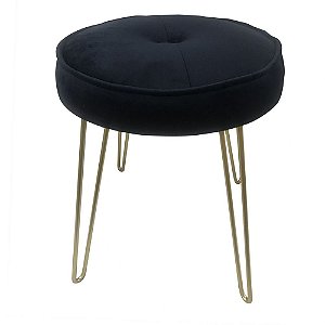 BANQUETA DE METAL E VELUDO AZUL MARINHO E DOURADO