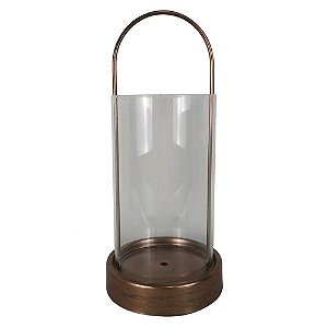 LANTERNA DE VIDRO E METAL BRONZE 20CM X 20CM X 44,5CM