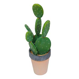 CACTO DECORATIVO EM PLASTICO E CERAMICA BEGE E CINZA 16CM X