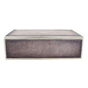 CAIXA COM TAMPA EM GALUCHAT VINHO E DOURADA 30CM X 15CM X 9,