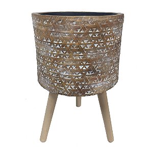 CACHEPOT DE CIMENTO COM BASE DE MADEIRA