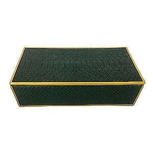 CAIXA TIPO CROCODILO VERDE E DOURADA 30CM X 15CM X 9CM