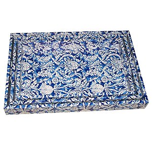 CONJ. DE 3 BANDEJAS EM MADEIRA AZUL