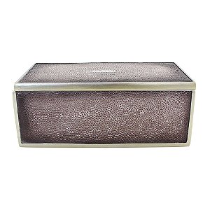 CAIXA COM TAMPA EM GALUCHAT VINHO E DOURADA 21,5CM X 12CM X