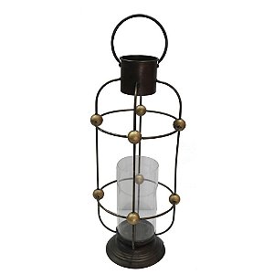 LANTERNA EM METAL MARROM E DOURADA D20CM X 51CM / 60,5CM