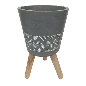 CACHEPOT DE CIMENTO COM BASE DE MADEIRA
