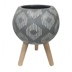 CACHEPOT DE CIMENTO COM BASE DE MADEIRA