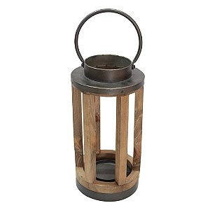 LANTERNA EM METAL E MADEIRA MARROM D17CM X 34CM / 46CM