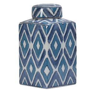 POTE DE PORCELANA GEOMETRICA AZUL 15CM X 15CM X 26CM