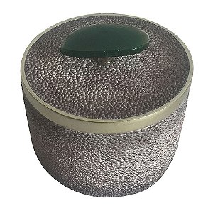CAIXA COM TAMPA TIPO GALUCHAT E PEDRA CINZA E DOURADA 12,5CM