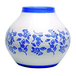 VASO DE CERAMICA BRANCO E AZUL