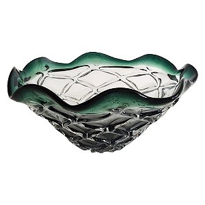FRUTEIRA DE VIDRO PRETO E VERDE 34CM X 34CM X 15CM