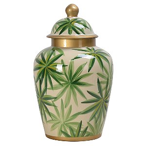 POTE DE PORCELANA FOLHAS LUPINO 21CM X 21CM X 35CM