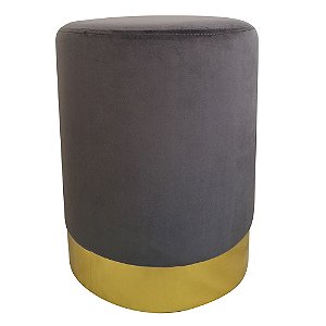 BANQUETA EM METAL E VELUDO CINZA E DOURADA 35CM X 35CM X 45C