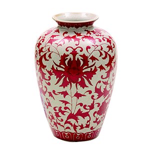 VASO DECORATIVO DE CERAMICA VERMELHO E BRANCO