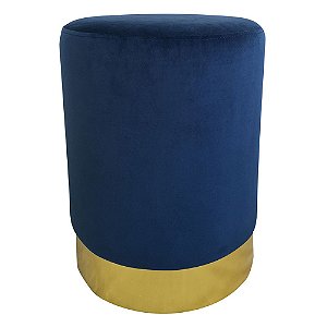 BANQUETA EM METAL E VELUDO AZUL E DOURADA 35CM X 35CM X 45CM