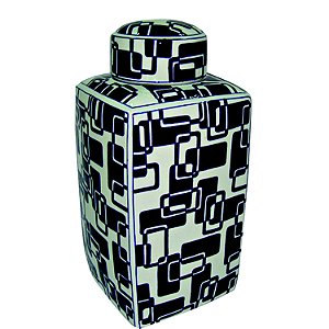 POTE DECORATIVO DE CERAMICA BRANCO E AZUL