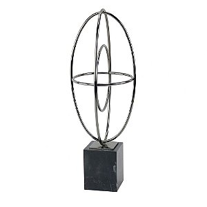 PECA DECORATIVA DE METAL PRATA E BASE MARMORIZADA EM PRETO