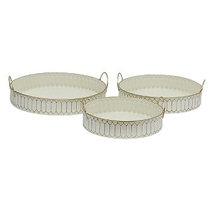 CONJ  DE BANDEJAS DE METAL BRANCO  3 PECAS