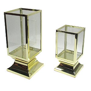 CJ DE LANTERNAS DE METAL E VIDRO DOURADAS 3 PCS G  16,5 X 16