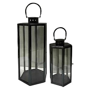 CJ. DE LANTERNAS DE VIDRO E METAL PRETO - 2PS