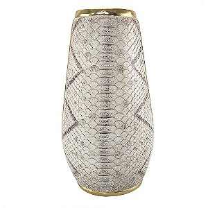 VASO TIPO COBRA CINZA E DOURADO 20,5CM X 17,5CM X 37CM