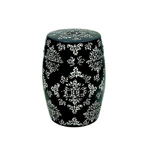 BANQUETA   SEAT GARDEN DE CERAMICA PRETO COM BRANCO