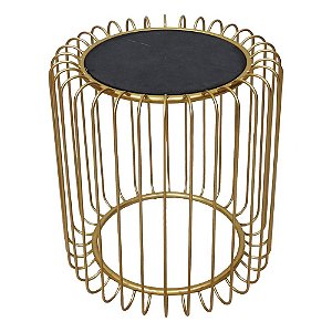 MESA DE METAL DOURADO E MADEIRA