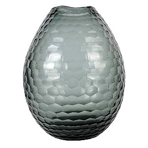 VASO DE VIDRO CINZA COM RELEVO GEOMETRICO