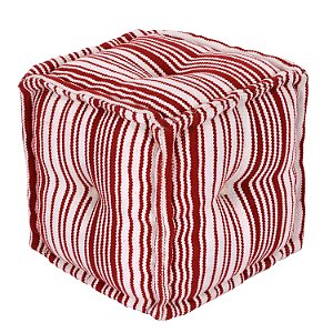 PUFF EM TECIDO VERMELHO E BRANCO 40CM X 40CM X 40CM