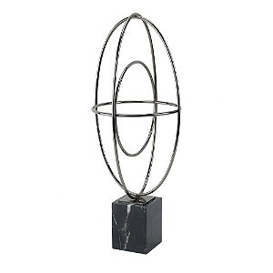 PECA DECORATIVA DE METAL PRATA E BASE MARMORIZADA EM PRETO