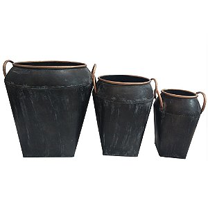 CONJ. DE VASOS DE METAL COM DETALHES ROSE  3 PCS G  28,5 CM