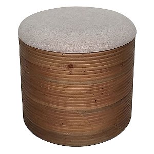 BANQUETA DE MADEIRA E ASSENTO DE TECIDO BEGE