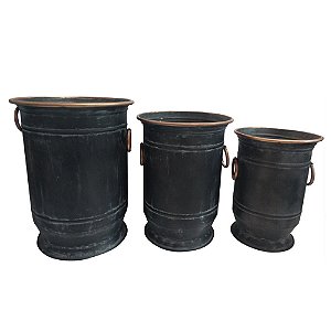 CONJ. DE VASOS DE METAL COM DETALHES ROSE  3 PCS G  32CM X 3