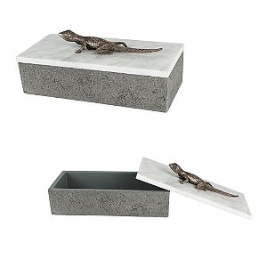 CAIXA DE RESINA E MARMORE CINZA COM LARGARTO 3D
