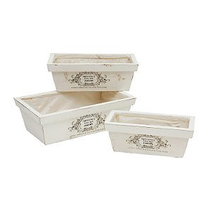 CJ DE CACHEPOTS DE MADEIRA 3 PCS