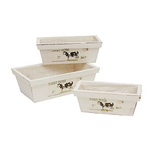 CJ DE CACHEPOTS DE MADEIRA 3 PCS