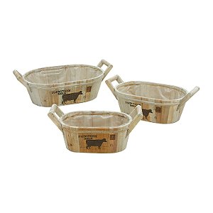 CJ DE CACHEPOTS DE MADEIRA 3 PCS