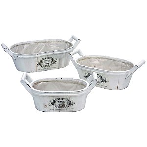 CJ DE CACHEPOTS DE MADEIRA 3 PCS