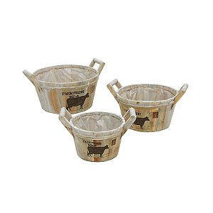 CJ DE CACHEPOTS DE MADEIRA 3 PCS