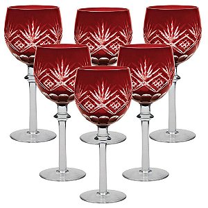 CJ. DE TACAS DE CRISTAL LAPIDADO - 6 PCS - VERMELHO -  350 M