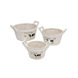 CJ DE CACHEPOTS DE MADEIRA 3 PCS