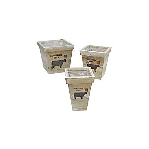 CJ DE CACHEPOTS DE MADEIRA 3 PCS