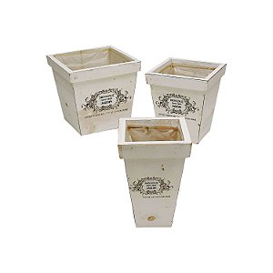 CJ DE CACHEPOTS DE MADEIRA 3 PCS